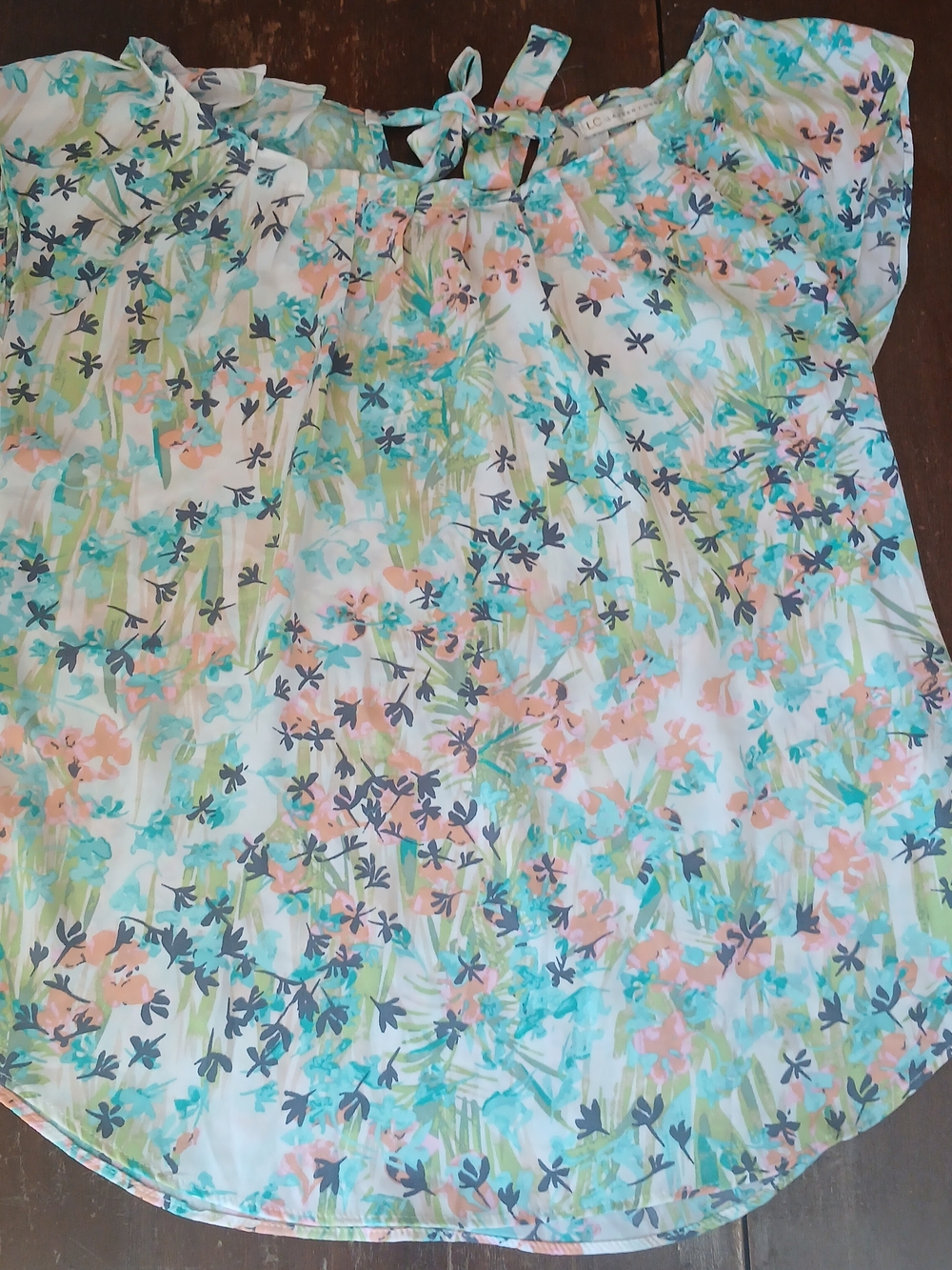 LC Lauren Conrad Floral Tie-Back Blouse in Coral, Aqua & Navy
